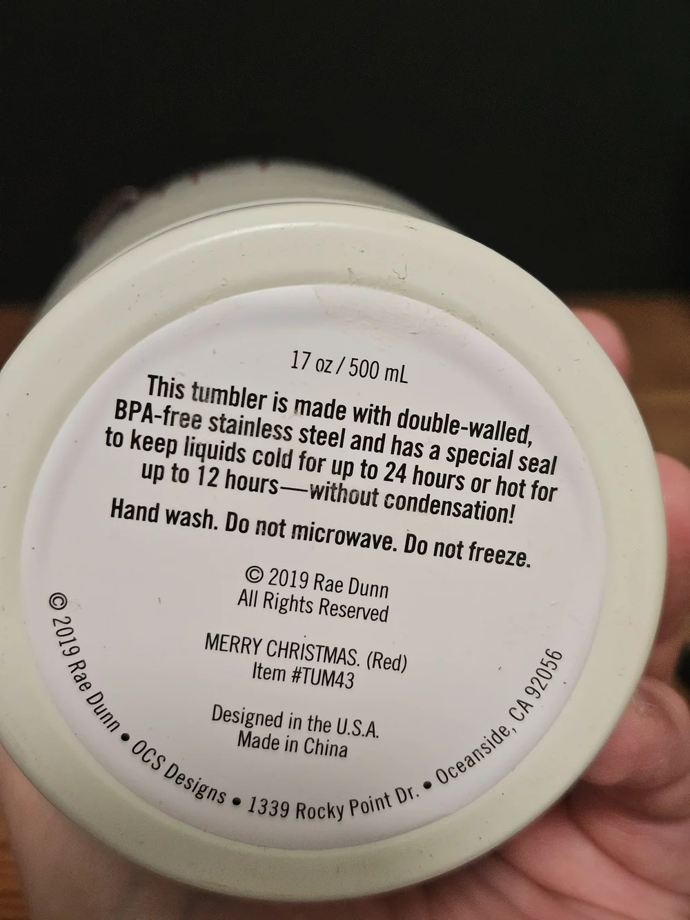 Rae Dunn Merry Christmas Cream Travel Tumbler with Red Lettering
